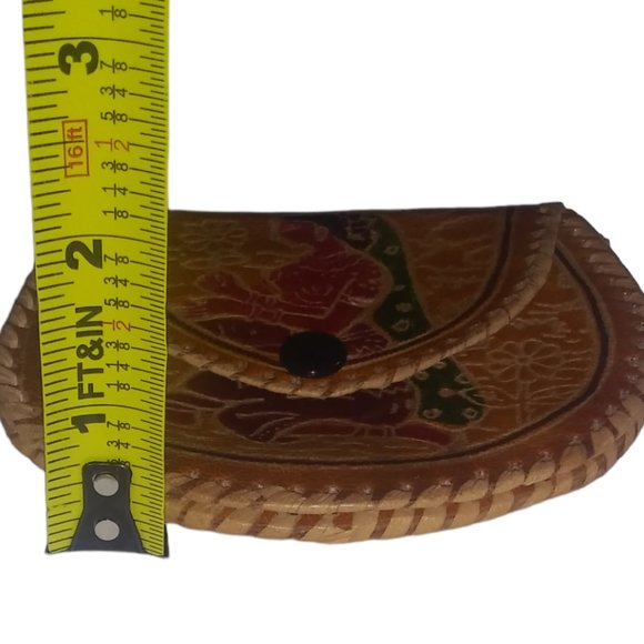 VTG Kane M Hindu Woman Leather Side Stitched Brown Coin Purse Snap Closure Bag - Picture 8 of 8